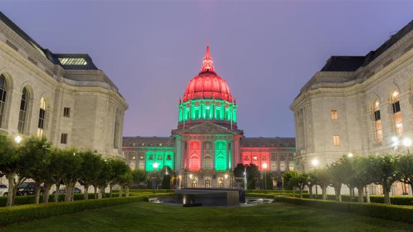City Hall lit up for Juneteenth in San Francisco, California (©