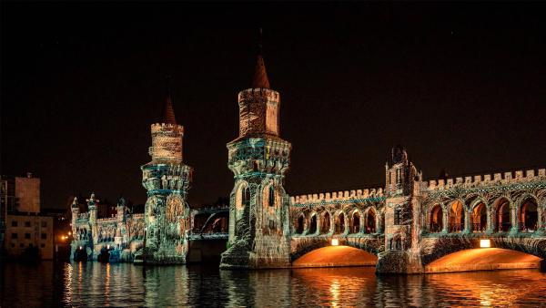 Designs projected on the Oberbaum Bridge during the yearly Festival of Lights in