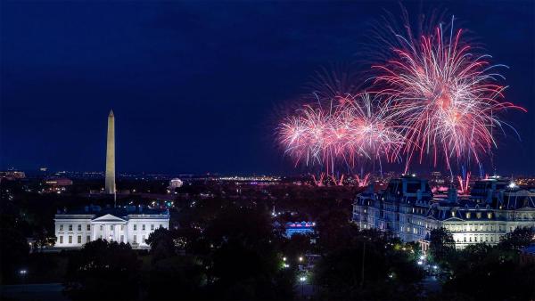 Fireworks explode during Independence Day celebrations on July 4, 2021, in