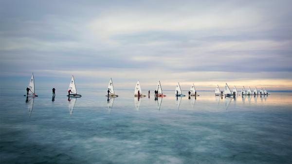 Ice and Snow Sailing European Championships on Lake Balaton in Hungary (©