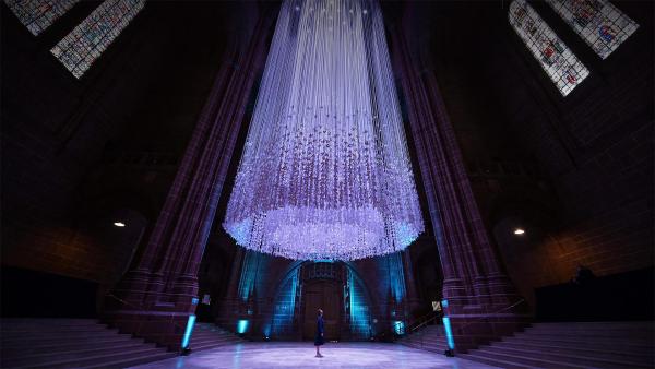 'Peace Doves' by artist Peter Walker in Liverpool Cathedral, Liverpool, England