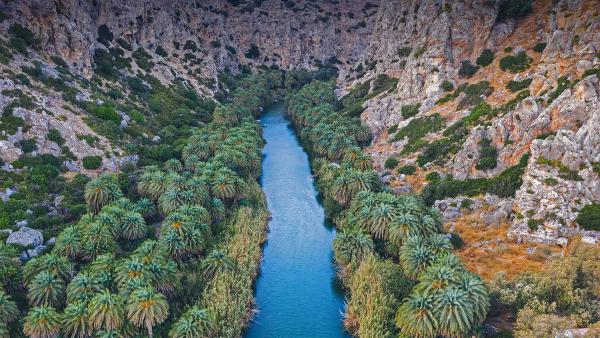 Preveli Gorge with river and palm tree forest, Crete, Greece (© borchee/Getty