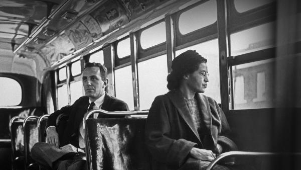 Rosa Parks sits in the front of a bus in Montgomery, Alabama, Dec 21, 1956 (©