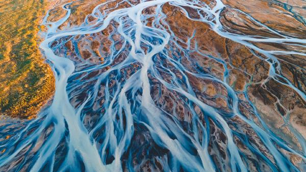 Aerial view of glacial rivers in Iceland (© rybarmarekk/Shutterstock)