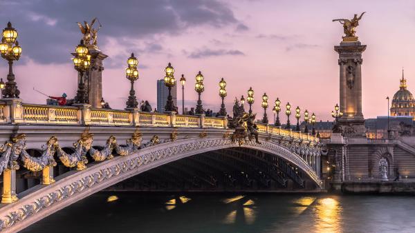 Pont Alexandre III at twilight, Paris, France (© Sizun Eye/Getty Images)