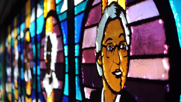 Rosa Parks in stained glass window, Shorter Community African Methodist Episcopal Church, Denver (© Cyrus McCrimmon/The Denver Post via Getty
