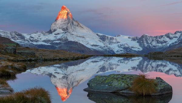 The Matterhorn reflected in Lake Stellisee at sunrise, Zermatt, Switzerland (© Andy Trowbridge/naturepl.com)