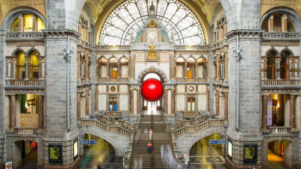 The RedBall Project art installation, Centraal Station, Antwerp, Belgium (© Brit