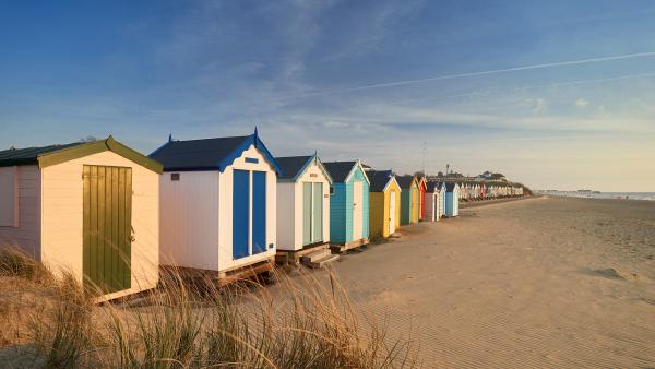 Traditional beach huts, Southwold, Suffolk Heritage Coast, England (© stevendocwra/Getty Images)
